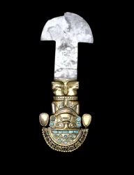 Tumi ceremonialne, okres środkowego Sykanu, 900-1100 (złoto, srebro i turkus)