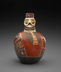 Figurka Butelka z Maską Śmierci, 600-1000 AD (ceramiczna z poślizgiem)
