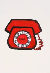 Czerwony telefon, 2017 (czerwony tusz indyjski z flamastrem na papierze)