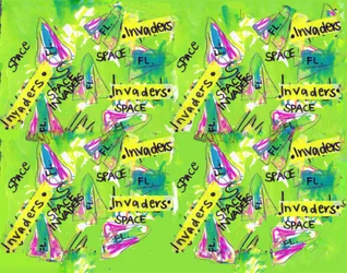 Space Invaders (akwarela, taśma, długopis, Photoshop)