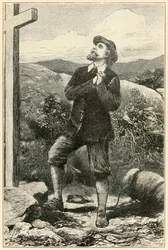 Chrześcijanin przed krzyżem” z „Wędrówki pielgrzyma z tego świata, do tego, który ma nadejść” Johna Bunyana