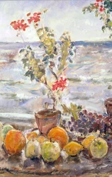 Pelargonie i owoce, Zatoka Robin Hooda (obraz)