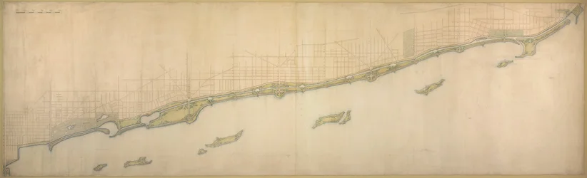 Tablica 50 B z Planu Chicago 1909: Lake Shore od Chicago Avenue na południu do Wilmette...