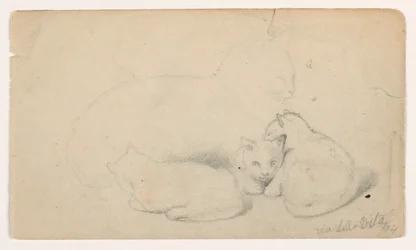 Rysunek, Kot i trzy kocięta; Verso: Arab siedzący i przyjmujący mężczyznę, prawdopodobnie według Davida Robertsa, 1844