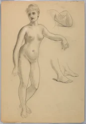 Rysunek, stojący akt kobiecy, wrzesień, 1860-70