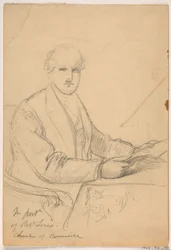 Rysunek, Robert Lenox siedzący przy biurku na potrzeby portretu Izby Handlowej, 1865 r.
