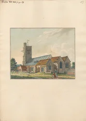 Heston Churchyard z artystą szkicującym nagrobki