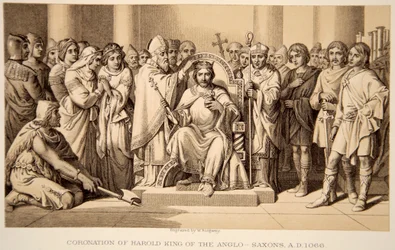 Koronacja Harolda II w 1066 roku, rytował W. Ridgeway