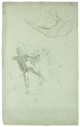 Study for The Siege of Gibraltar (studium figury na armacie w łodzi), 1785-1786 (czarno-biała kreda na szaro-niebieskim papierze)