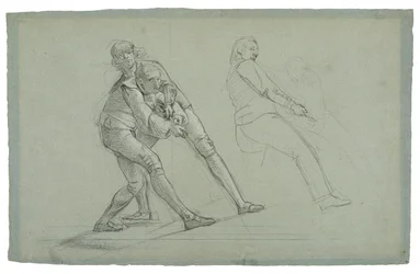 Study for The Siege of Gibraltar (studium postaci ciągnących na linie), 1785-1786 (czarno-biała kreda na szaro-niebieskim papierze)