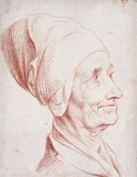 Portret mężczyzny, o którym mówi się, że jest Wolterem, mały biust, z profilu,
