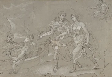 The Rape of Helena, verso: Studium klęczącej nagiej postaci męskiej, koniec XVII-XVIII wieku.