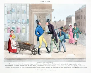 Vis A Vis, ilustracja z "Fashionable Bores or Coolers in High Life" Petera Quiza, pub. Thomas McLean, London 1824 (rycina ręcznie kolorowana)