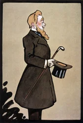 Francuski komik i piosenkarz Albert Brasseur jako król w sztuce „Le Roi”, ilustracja z francuskiej gazety „Le Theatre” z czerwca 1908 r.
