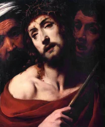 Szyderstwo z Chrystusa Twarz cierpiącego Chrystusa ma ciernie. Obraz Daniele Crespi (1598-1630) XVII-wieczna Bazylika San Giovanni, Busto Arsizio Włochy