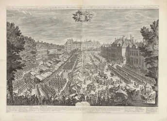 Targi Haskie z księciem i księżniczką Orange, 1686 Targi w Hadze z wschodzącym znakiem burgerowym przedstawiającym Jej Królewskie Wysokości mojego pana księcia i panią księżniczkę Orange / Foire de la Haye, avec les bourgois sous les armes, sa
