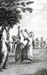 Tańczące dziewczyny w Egipcie, zaczerpnięte z Podróży Niebuhrsa przez Arabię i inne kraje Wschodu, 1792