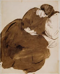 Jane Morris (1839-1914) (pióro, tusz i pranie na papierze)