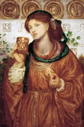 „Puchar miłości” Obraz Dante Gabriel Rossetti (1828-1882) ok. 1867 Wymiary 52,6 x 35,9 cm Galeria sztuki Australii Południowej Adelaide Australia