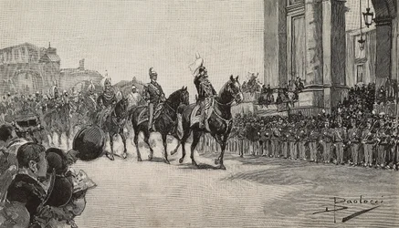 Parada wojskowa w Makau z okazji urodzin króla Umberto I, 14 marca