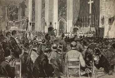 Pochówki za zmarłych w Dogali w kościele Sant Andrea della Valle w Rzymie, rycina z rysunku Dantego Paolocciego, z L