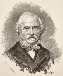 Portret Terenzia Mamianiego (1799-1885), włoskiego polityka i pisarza, rycina z rysunku Dantego Paolocciego i fotografii Della Valle, z L