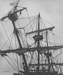 Upiorny galeon, 2017 (ołówek, tusz na papierze)