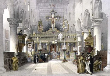 Kaplica Klasztoru św. Katarzyny na Górze Synaj, 21 lutego 1839, tablica 112 z tomu III "Ziemia Święta", sztychowana przez Ludwika Haghe (1806-1885) wyd. 1849 (lito)