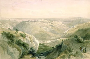 Jerozolima od południa, 12 kwietnia 1839, tablica 10 z tomu I „Ziemi Świętej”, sztychowana przez Louisa Haghe (1806-1885) wyd. 1842 (lito)
