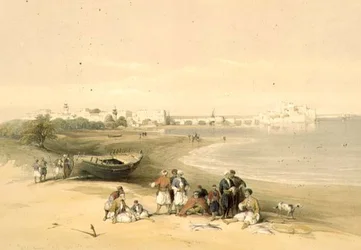 Sarda, antyczny Sydon, 28 kwietnia 1839, tablica 73 z tomu II Ziemi Świętej, sztychowana przez Louisa Haghe (1806-1885) wyd. 1843 (lito)