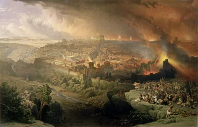 Zniszczenie Jerozolimy w 70 r. n.e., rytował Louis Haghe (1806-85)