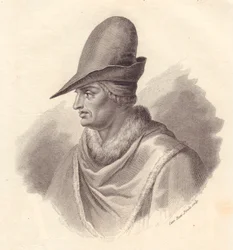 Portret włoskiego dowódcy wojskowego Uguccionego della Faggioli (1250-1319), miedzioryt Cateriny Piotti-Piroli