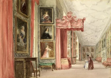Wnętrze Long Gallery, Hardwick Hall, Derbyshire, 1838