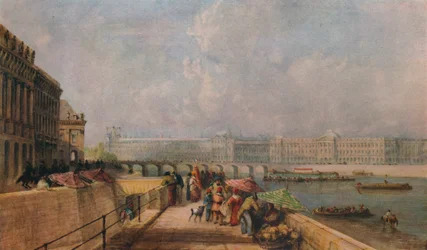 Pont des Arts i Luwr z Quai Conti, c1849