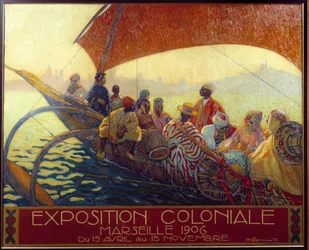 Kolonializm: plakat na kolonialną wystawę narodową w Marsylii. Plakat Davida Dellepiane (1866-1932). 1906 Marsylia, Musee de la Marine - Kolonializm: plakat do Narodowej Wystawy Kolonialnej w Marsylii autorstwa Davida Dellepiane (1866-1932). 1906.