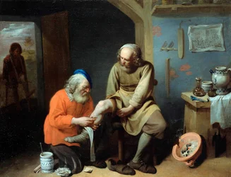 "" Le chirurgien de village "" (The Village Surgeon) Obraz Davida Ryckaerta III (Rijckaert) (1612 - 1661) Olej na płótnie, wym. 49,2x64 cm Staatliche Museen, Berlin