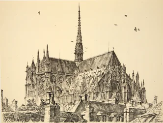 Katedra w Amiens, ilustracja z książki "The Western Front", wyd. przez Country Life Ltd.