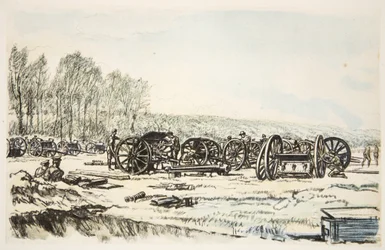 Mężczyźni z RFA czyszczący broń, ilustracja z "The Western Front", wyd. przez Country Life Ltd.