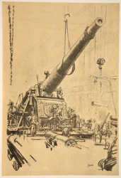 Montaż wielkiego działa, ilustracja z "The Western Front", wyd. przez Country Life Ltd.