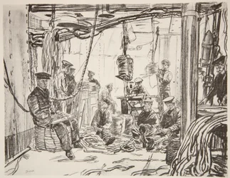 Marynarze na pancerniku produkujący amunicję dla armii, ilustracja z "The Western Front", wyd. przez Country Life Ltd.