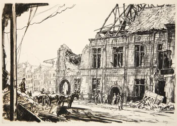 Ratusz w Peronne, ilustracja z książki "The Western Front", wyd. przez Country Life Ltd.