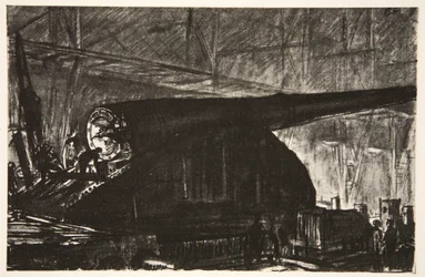 Nocna zmiana pracująca nad dużym działem, ilustracja z "The Western Front", wyd. przez Country Life Ltd.