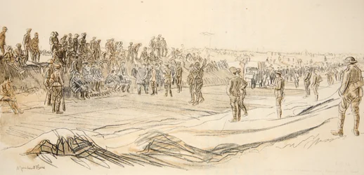 Obserwowanie niemieckich jeńców, ilustracja z "The Western Front", wyd. przez Country Life Ltd.