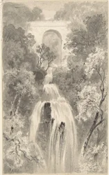 Widok wodospadu (recto); Studium krajobrazu (verso)