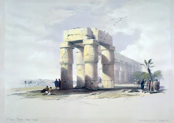 W Luksorze, Tebach, Górnym Egipcie": litografia według akwareli szkockiego artysty Davida Robertsa (1796-1864). Archeologia starożytnego Egiptu