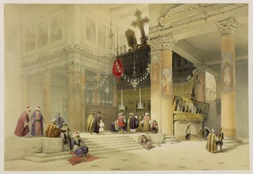 Prezbiterium kościoła św. Heleny, tablica 87 z tomu II „Ziemi Świętej”, ryty Louis Haghe (1806-85) wyd. 1843