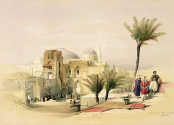 Bazylika Grobu Świętego w Jerozolimie, tablica 11 z tomu I "Ziemi Świętej", sztychowana przez Ludwika Haghe (1806-85) wyd. 1842