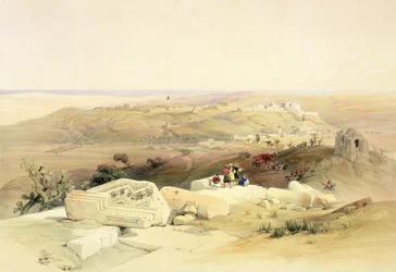 Gaza, 21 marca 1839, tablica 59 z tomu II „Ziemia Święta”, sztychowana przez Louisa Haghe (1806-85) wyd. 1843
