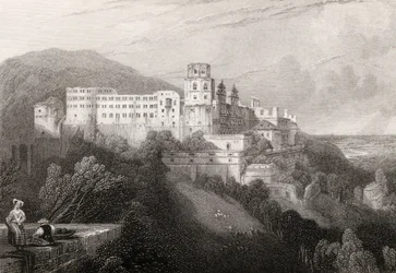 Zamek w Heidelbergu, Heidelberg, rytowany przez J.T.Willmore