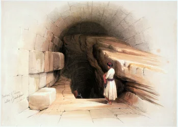W Ziemi Świętej: Jerozolima, źródło Siloam, wejście do tunelu (rycina)